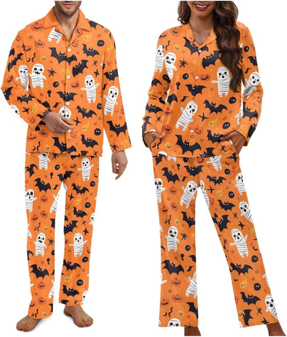 Matching Pajamas for Couple Soft Funny Front Button long Sleeve Pajamas
