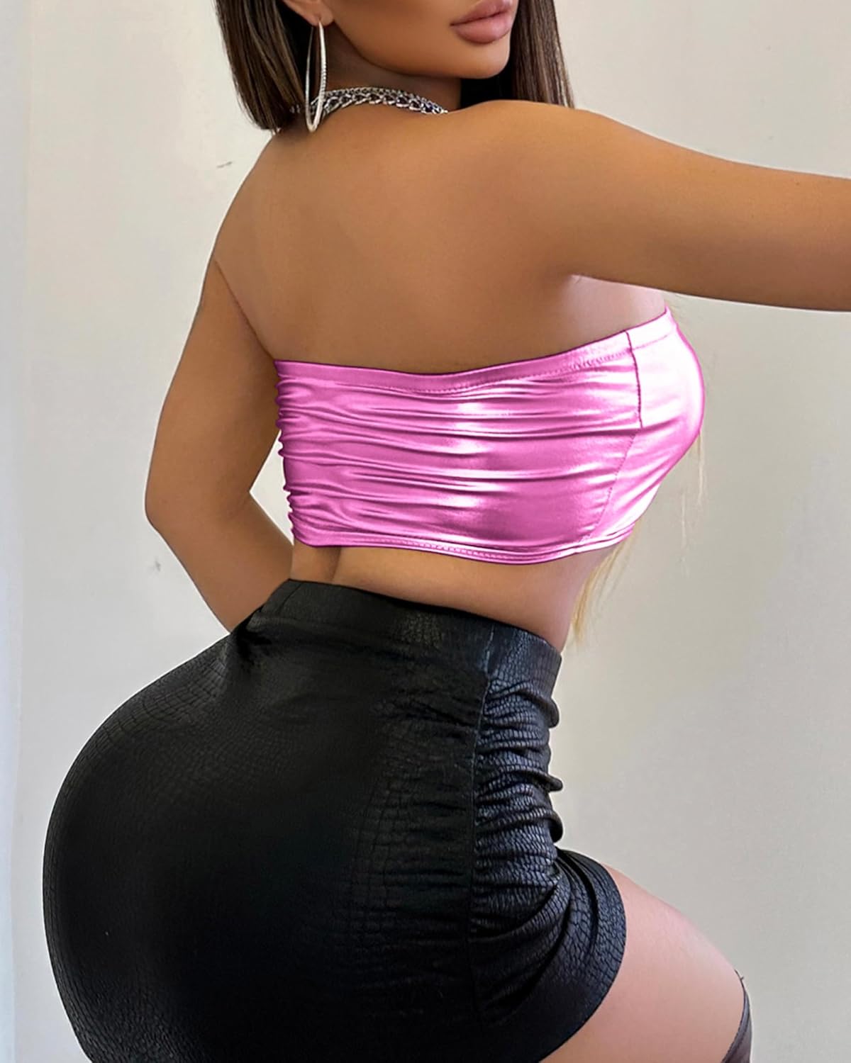 Women's Metallic Shiny Tube Top - Strapless Party Crop Top for Rave, Festival & Night Out