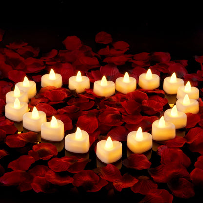Amagic 1000 Pieces Artificial Rose Petals with 12 Heart LED Tea Lights Candles Kit, Rose Petals and Candles Set for Proposal, Anniversary, Valentine's Day, Special Romantic Night, Wedding Table Decor