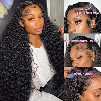 Water Wave 13x6 HD Transparent Lace Front Wigs Human Hair 180 Density Wet and Wavy Human Hair Wigs for Women Curly Lace Front Wig Human Hair Pre Plucked with Baby Hair Natural Color (18 Inch)