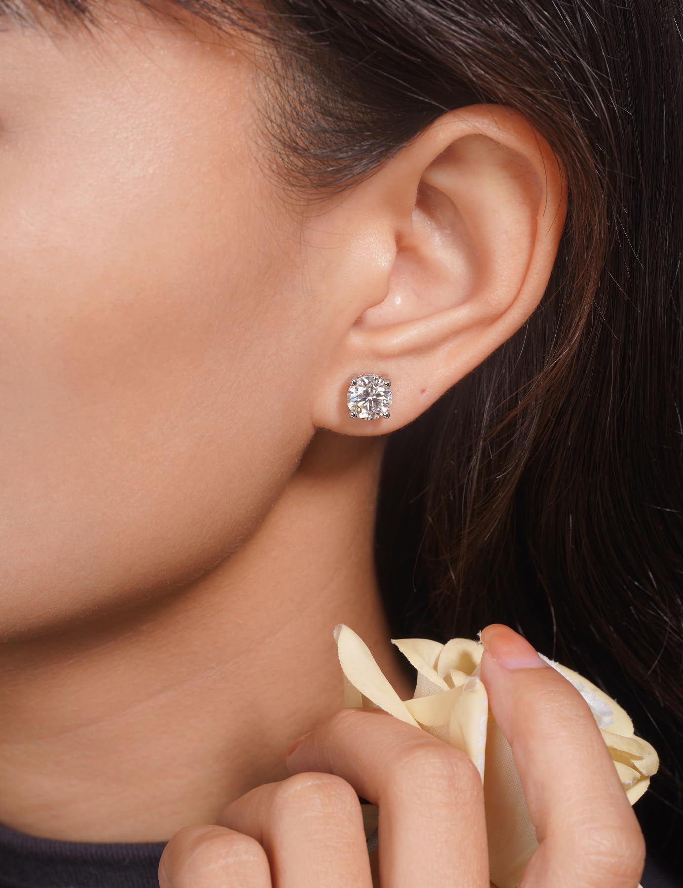 IMOLOVE Moissanite Stud Earrings for Women in Sterling Silver Hypoallergenic 1-3CT D Color Round Cut Moissante Earrings