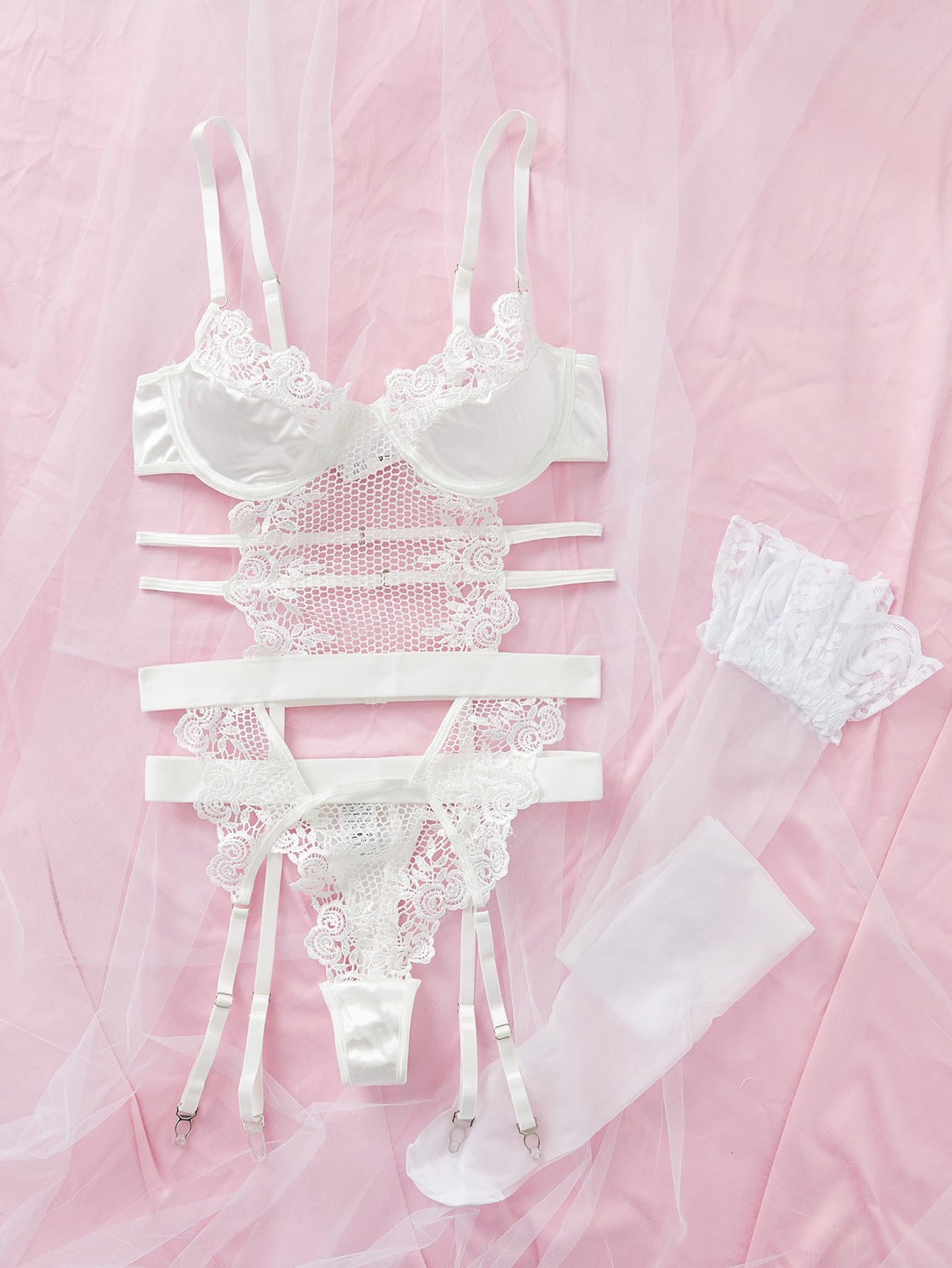 Sexy Lingerie for Women Lingerie Set with Garter Belt Floral Embroidered Lace Bodysuit Teddy Baby Dolls Panty