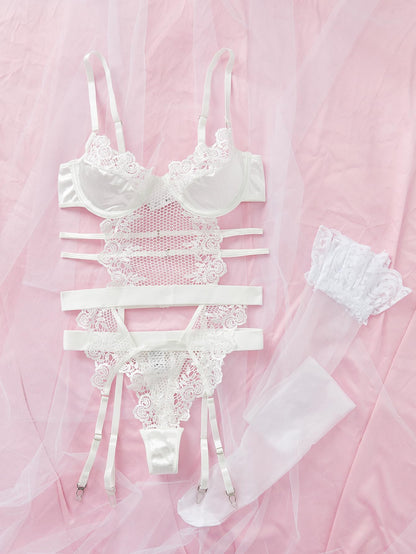 Sexy Lingerie for Women Lingerie Set with Garter Belt Floral Embroidered Lace Bodysuit Teddy Baby Dolls Panty