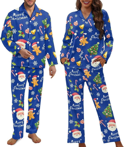 Matching Pajamas for Couple Soft Funny Front Button long Sleeve Pajamas
