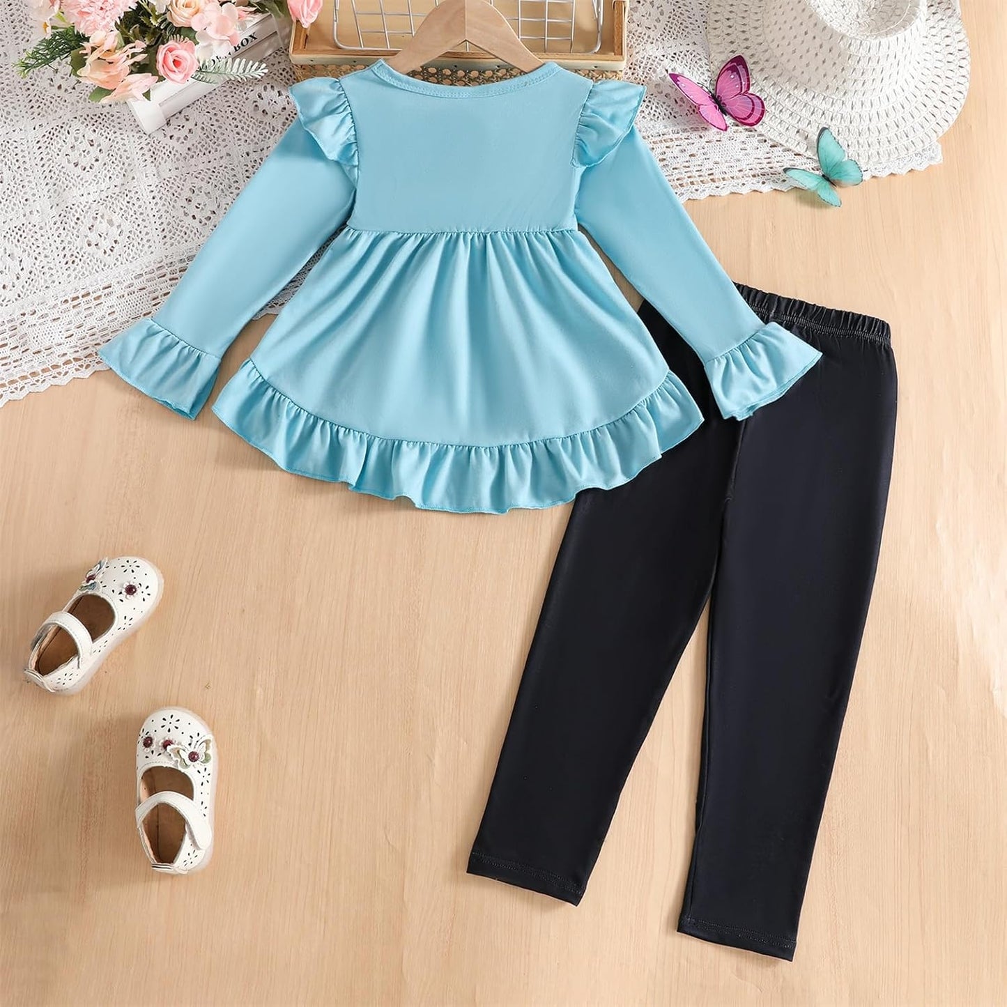 Toddler Kid Girl Clothes Ruffle Sleeve High Low Top Floral Allover Pants Fall Winter Outfit Set