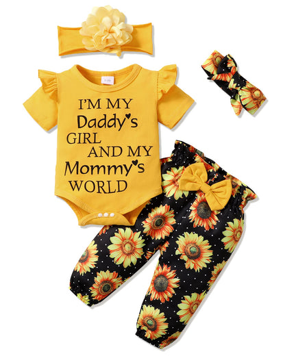 SUNNY PIGGY Newborn Infant Baby Girl Clothes Ruffle Romper Toddler Girl Floral Cotton Pant Sets Girls Clothing Outfit