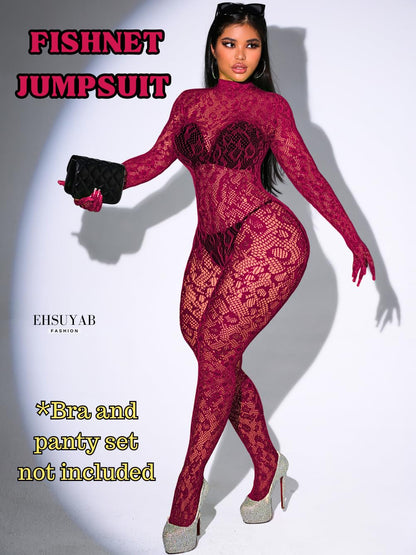 Sexy Lace Leopard Jumpsuit For Women, Fishnet Bodysuit Glow Party Club, Poster One Piece Mesh Full Body Rave Outfits