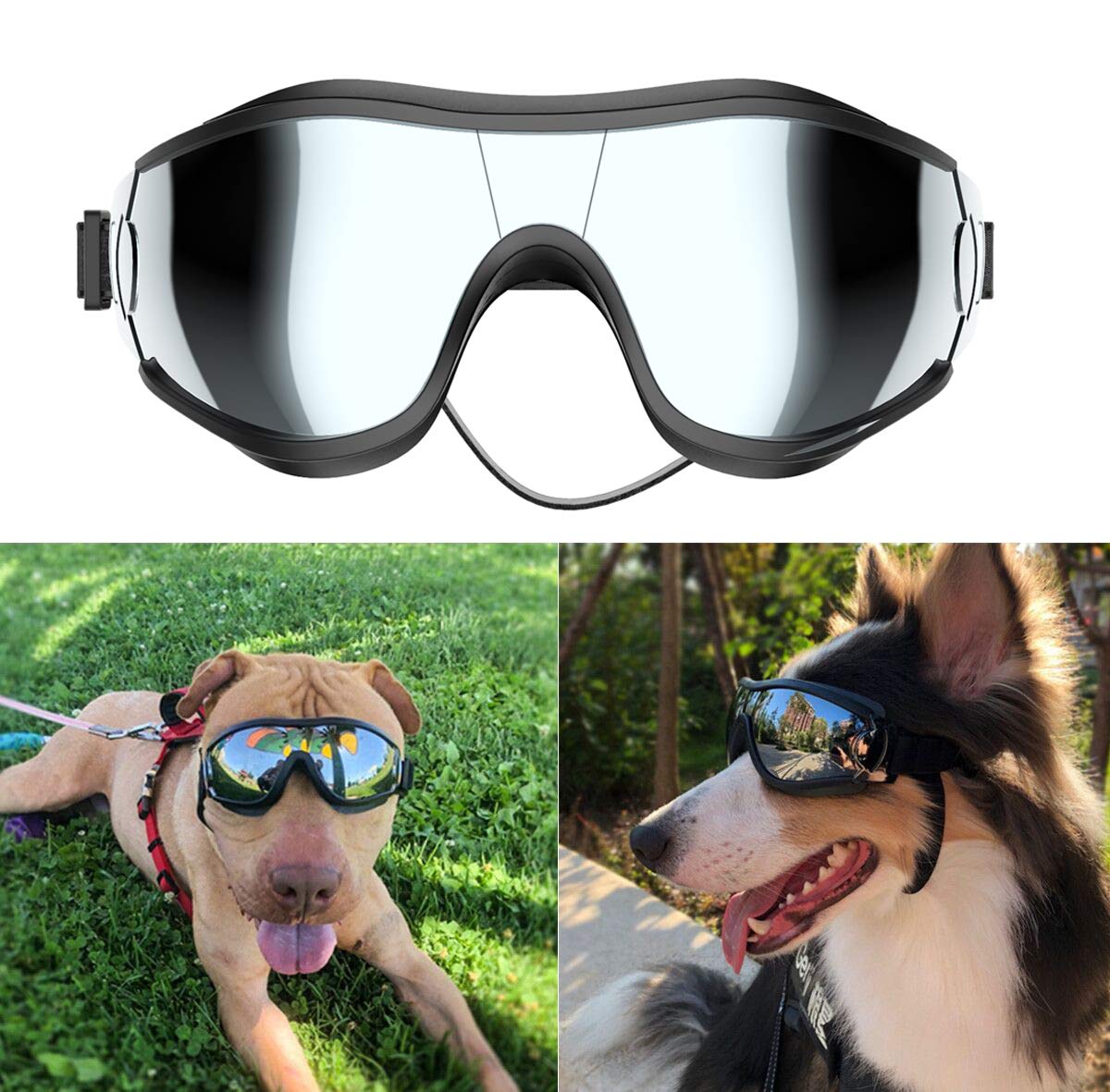 NVTED Dog Sunglasses Goggles, UV Wind Dust Fog Protection Pet Glasses Eye Wear Protection with Adjustable Strap for Medium or Large Dog (Pink)