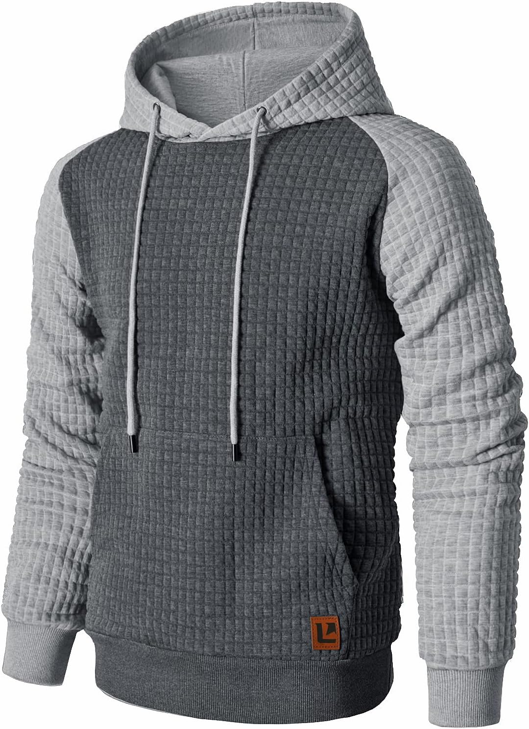 Men’s Sweatshirts Long Sleeve Pullover Patchwork Plaid Jacquard Hoodie Casual Drawstring Hoody Top
