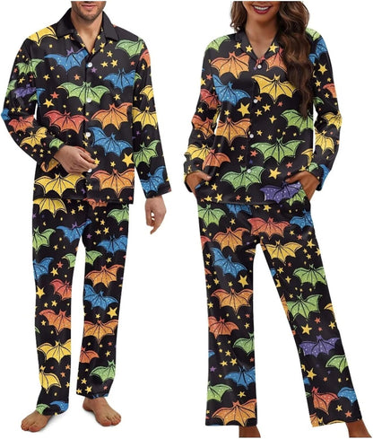 Matching Pajamas for Couple Soft Funny Front Button long Sleeve Pajamas