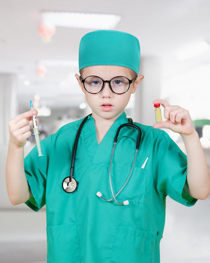 ICECUTE Doctor Costume for Kids Scrubs with Accessories,7Pcs Toddler Halloween Costume for Boy Girls,3-11 Years