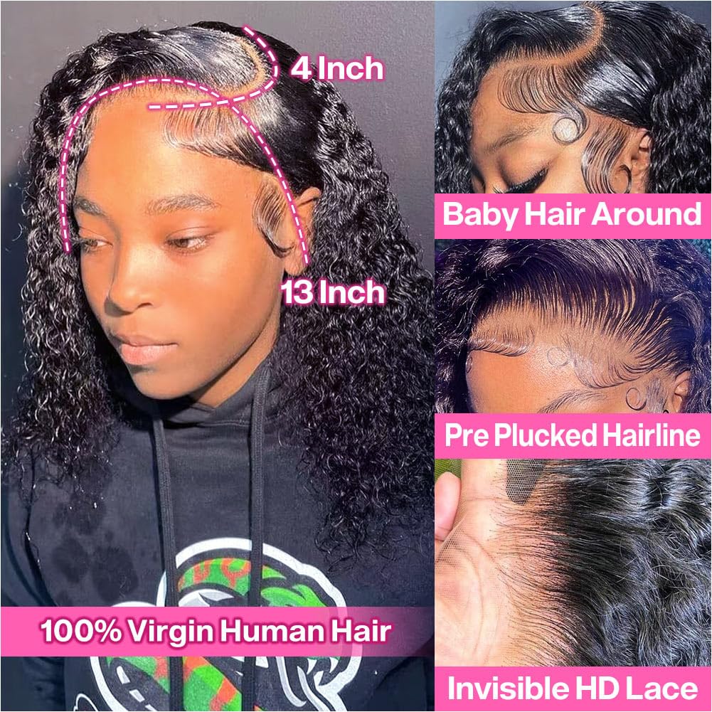 Curly Bob Wig Human Hair Deep Wave 13x4 HD Lace Front Wigs For Black Women Human Hair Pre Plucked Wear And Go Glueless Short Wet And Wavy Ombre Honey Blonde Highlight Color 4/27 14 Inch