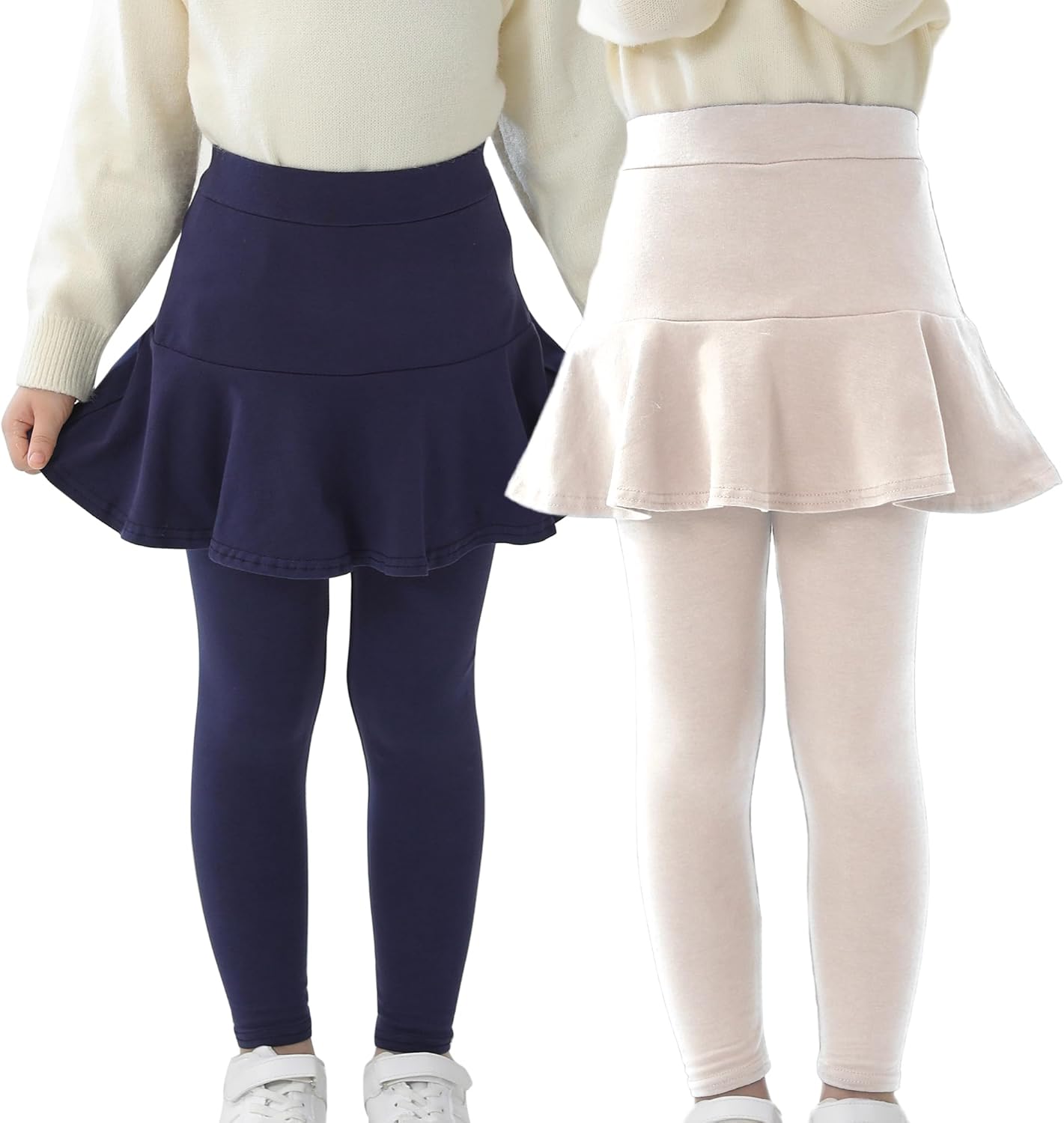 Trendy Girls' Leggings with Skirt - 2 Pack of Cotton Ruffle Skirt Pants for Kids for 3-8 Years