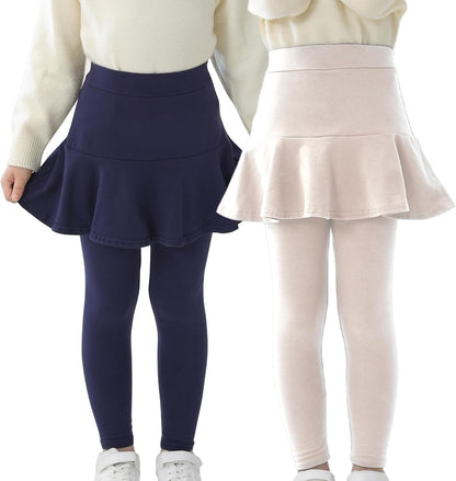Trendy Girls' Leggings with Skirt - 2 Pack of Cotton Ruffle Skirt Pants for Kids for 3-8 Years