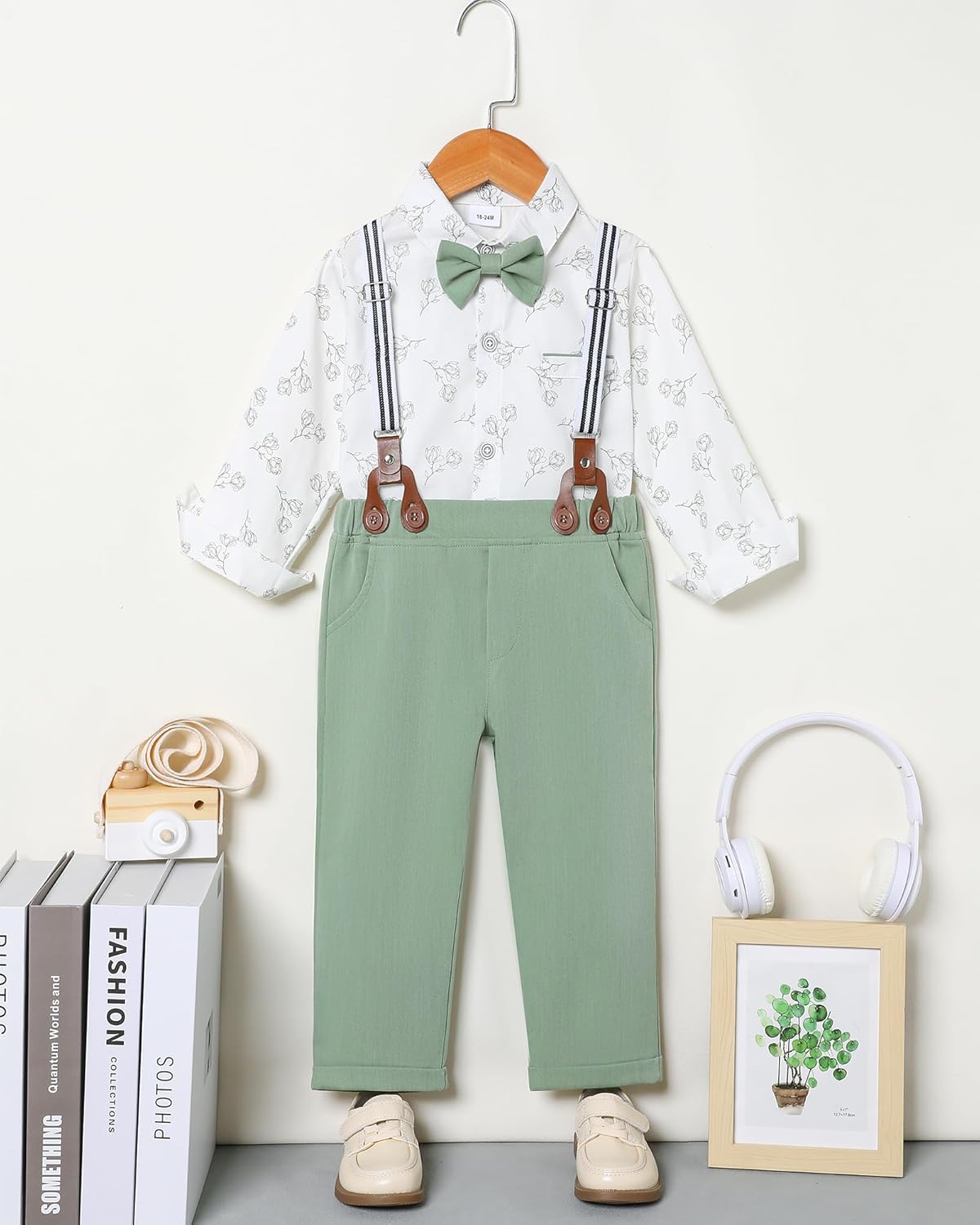 ZOEREA Toddler Boy Suit Formal Wedding Outfits Gentleman Clothes Long Sleeve Shirt + Suspender Pants + Bowtie
