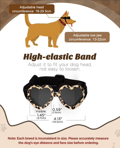 Small Dog Sunglasses UV Protection Goggles Eye Wear Protection with Adjustable Strap Doggy Heart Shape Anti-Fog Sunglasses for Pet Dogs Sun Glasses Doggie Windproof Glasses, Pink