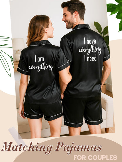 Jecery His and Hers Matching Pajamas for Couples Satin Short Sleeve Sleepwear Pjs Matching Sets Button Down Pjs Loungewear