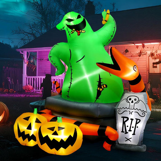 6FT Halloween Outdoor inflatables Decorations,Halloween Blow Up Green Monster Python Decorations with LED Lights,Yard Decor for Outdoor Indoor Garden Party