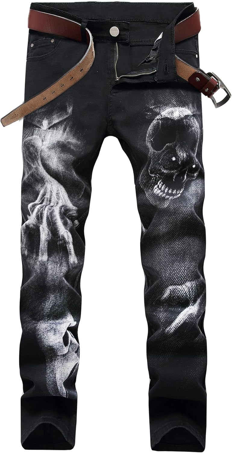 Baylvn Men's Casual Printed Slim Fit Jeans Skinny Denim Pants