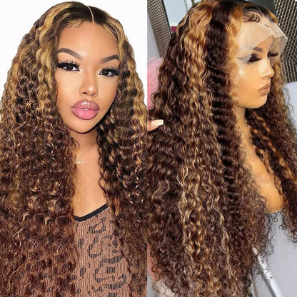 20Inch Deep Wave Lace Front Wigs Human Hair-13x4 HD Transparent Deep Wave Frontal Wigs Human Hair Glueless Curly Wigs for Women 200% Density Curly Lace Front Human Hair Pre Plucked with Baby Hair