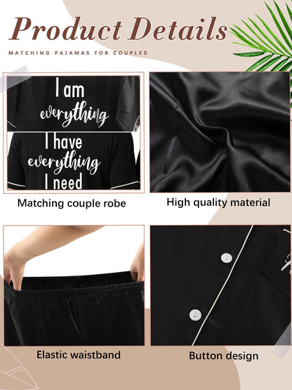 Jecery His and Hers Matching Pajamas for Couples Satin Short Sleeve Sleepwear Pjs Matching Sets Button Down Pjs Loungewear