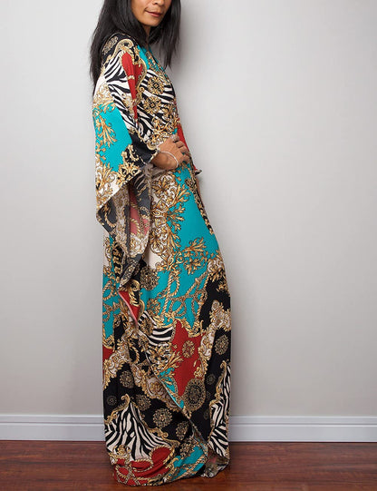 Bsubseach Women Ethnic Print Kaftan Beach Dress Plus Size Swimsuit Cover Up