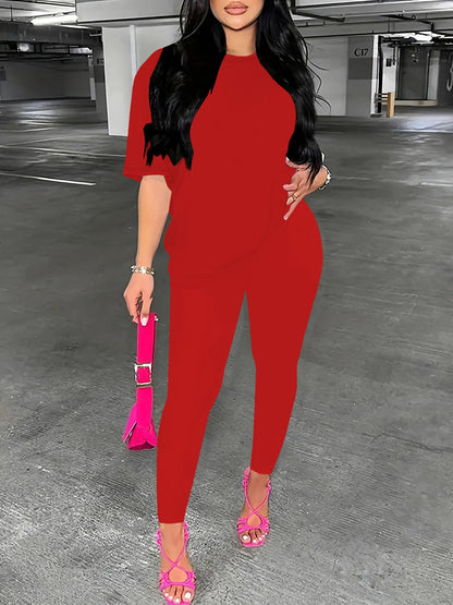 Nimsruc Women 2 Piece Outfits Summer Lounge Set Matching Jogger Sets Short Sleeve Tracksuit Loungewear Sweatsuits