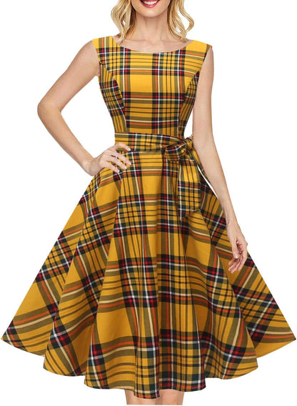 Hanpceirs Women's Boatneck Sleeveless Swing Vintage 1950s Cocktail Dress New