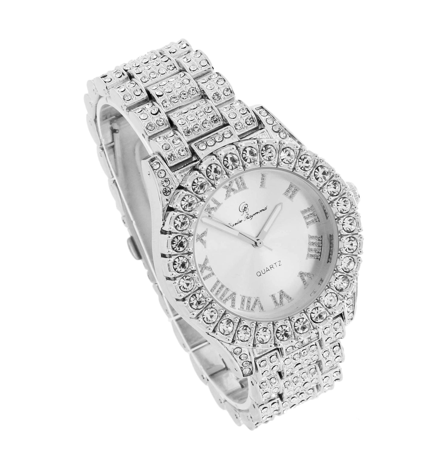 Charles Raymond Women's Big Rocks Bezel Colored Dial with Roman Numerals Fully Iced Out Watch - ST10327LA