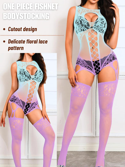 Women Body Stockings Sexy, Exotic Dancer Fishnets Lingerie Glow Party, Fishnet Bodysuit Rave Outfits Club Plus Size