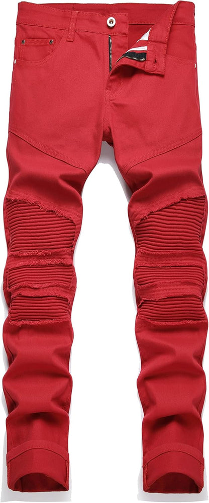 RXXKKK Men's Classic Zipper Biker Regular Fit Flex Jean