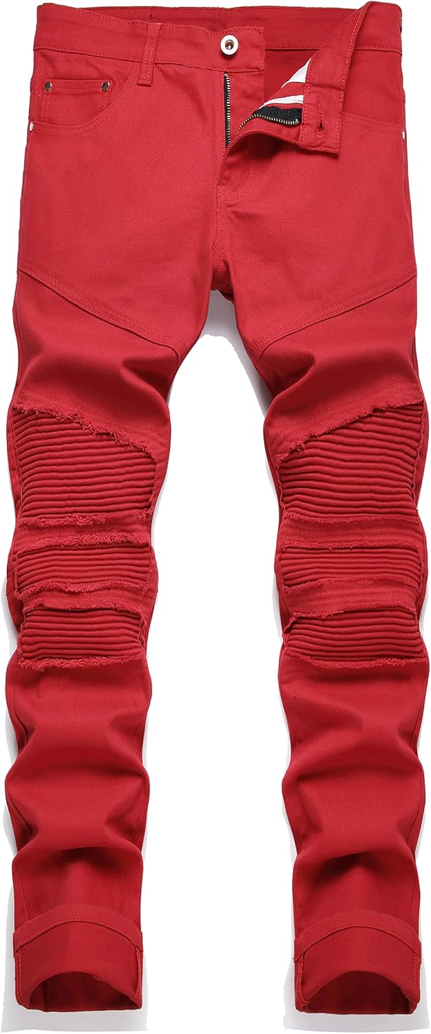 RXXKKK Men's Classic Zipper Biker Regular Fit Flex Jean