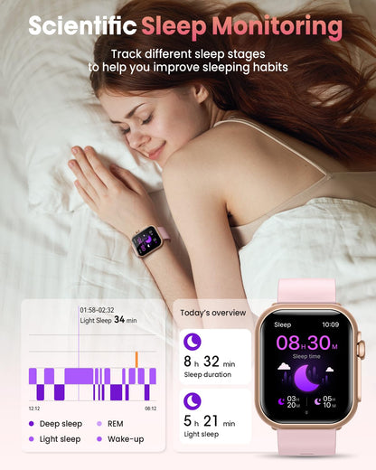 Smart Watch for Women for iPhone&Android: 100 Day+Battery Life, Smart watch(Answer/Make Calls) with 24/7 SpO2 Sleep Heart Rate Monitor,5ATM Waterproof,Fitness Tracker with 120+ Sport,Reloj Inteligente