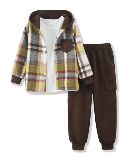 Boys Clothes Fall Winter Outfits, Toddler Boy Sweatsuit Plaid Hoodie Pants Clothing Set For Kids Boys Size 5-12 Years