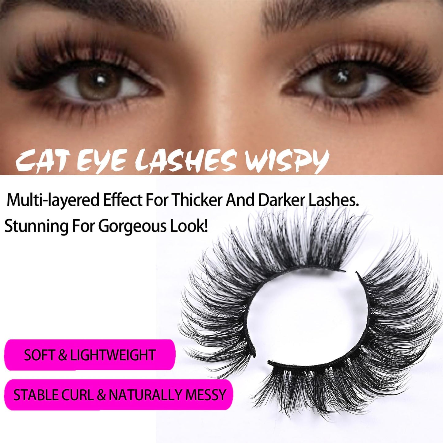 Mink Lashes Fluffy Big Dramatic Thick False Eyelashes, Soft 20mm Volume 3D Faux Mink, 20 Pairs Eyelashes Pack, 25mm Full Strip Lashes That Look Like Extensions