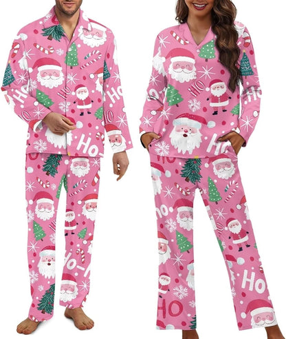 Matching Pajamas for Couple Soft Funny Front Button long Sleeve Pajamas