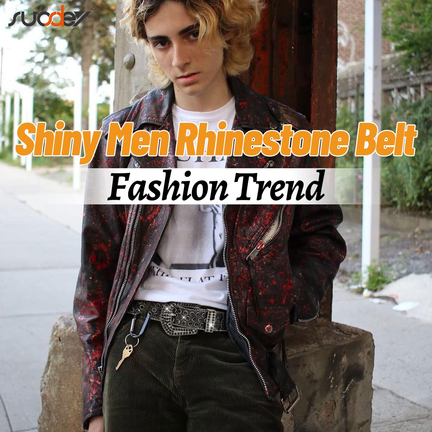 SUOSDEY Rhinestone Belt Unisex Sequin Strap Bling Crystal Western Studs Glitter Luxury Belt for Jeans Pants Dress