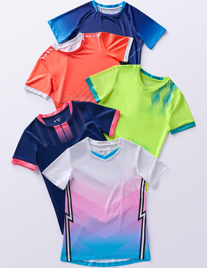 5 Pack Boys Athletic Shirts, Youth Activewear Dry Fit Tshirts for Kids, Short Sleeve Tees, Bulk Athletic Performance Clothing