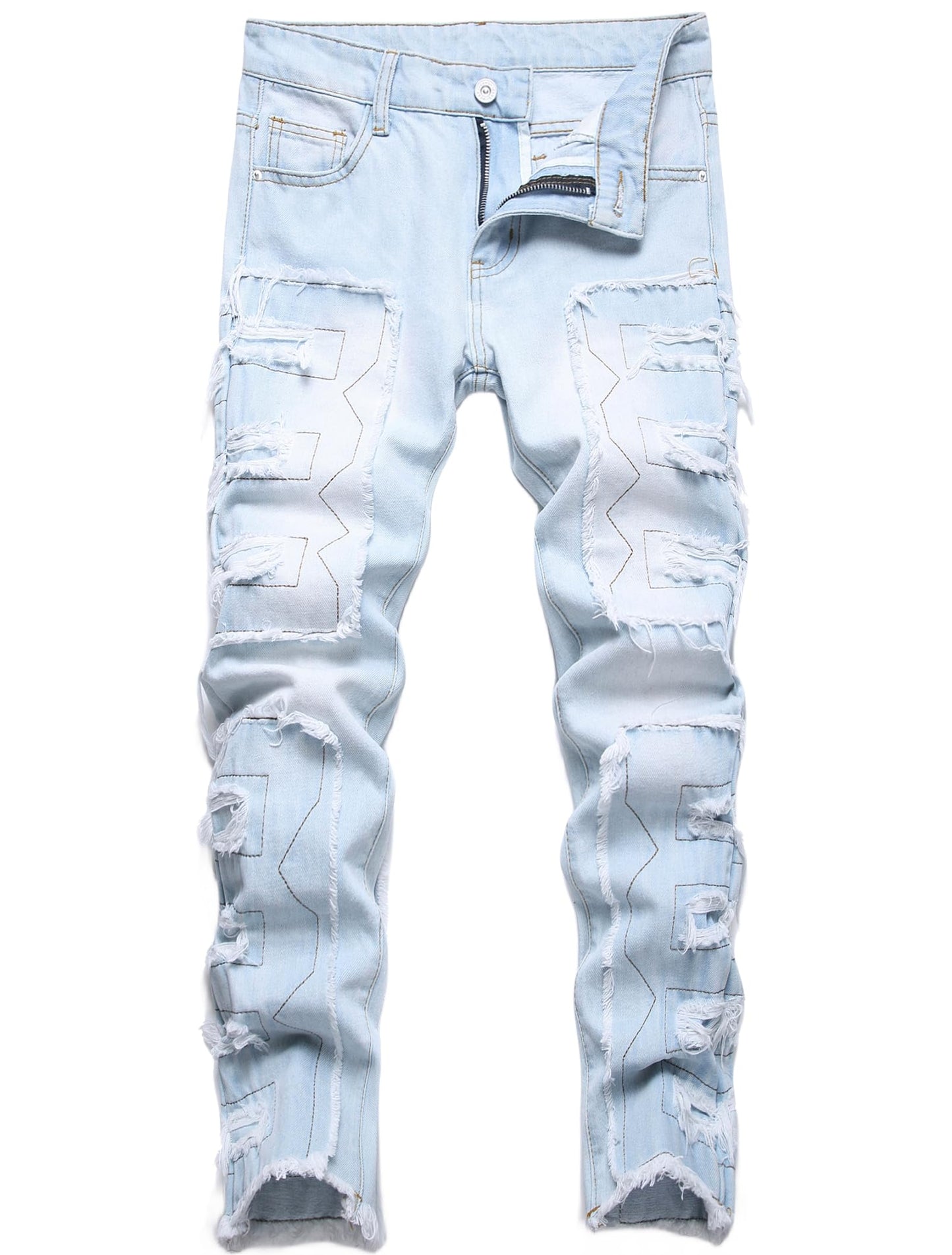 Boy's Skinny Fit Comfy Jeans Ripped Destroyed Distressed Stylish Slim Washed Denim Jeans Pants