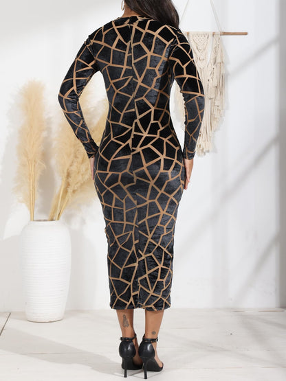 Uni Clau Women Sexy Sheer Mesh Boydcon Midi Dress See Through Printed Long Sleeve Midi Skinny Clubwear Party Dress