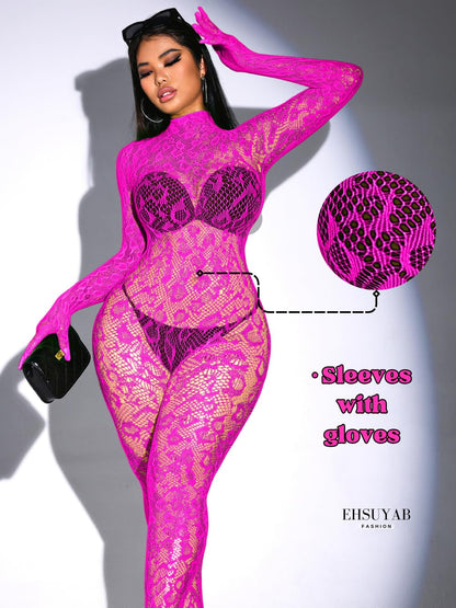 Sexy Lace Leopard Jumpsuit For Women, Fishnet Bodysuit Glow Party Club, Poster One Piece Mesh Full Body Rave Outfits