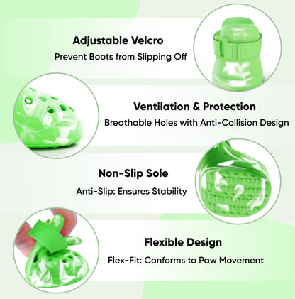 Dog Shoes: Non-Slip Waterproof Sandals for Hot Pavement, Breathable Perforated Boots, Large/Medium/Small Sizes, Ideal Paw Protector, Outdoor Clog Booties (Green Marble, Size 1)