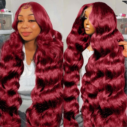 28 Inch 99j Burgundy Lace Front Wigs Human Hair Red Burgundy Wig Human Hair 180% Density 13x6 Body Wave Lace Front Wigs Pre Plucked Glueless Lace Front Wigs Human Hair Wigs for Women