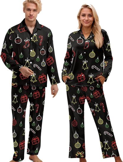 Matching Pajamas for Couple Soft Funny Front Button long Sleeve Pajamas