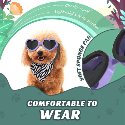 Small Dog Sunglasses UV Protection Goggles Eye Wear Protection with Adjustable Strap Doggy Heart Shape Anti-Fog Sunglasses for Pet Dogs Sun Glasses Doggie Windproof Glasses, Pink