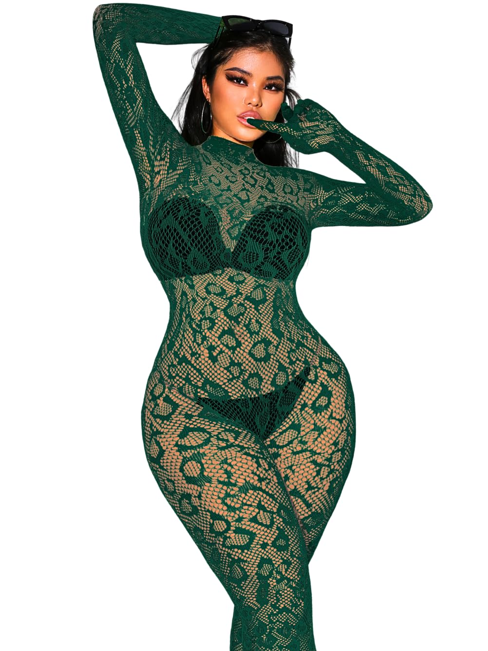 Sexy Lace Leopard Jumpsuit For Women, Fishnet Bodysuit Glow Party Club, Poster One Piece Mesh Full Body Rave Outfits