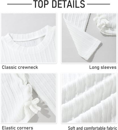 Girls' Clothing Sets Ribbed Knit Crewneck T-Shirt & Camo Print Elastic Waist Pants Girls Clothes Size 6-16Y