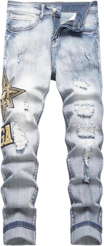 Men's Casual Stylish Straight Slim Fit Jeans Young Hiphop Skinny Denim Pants