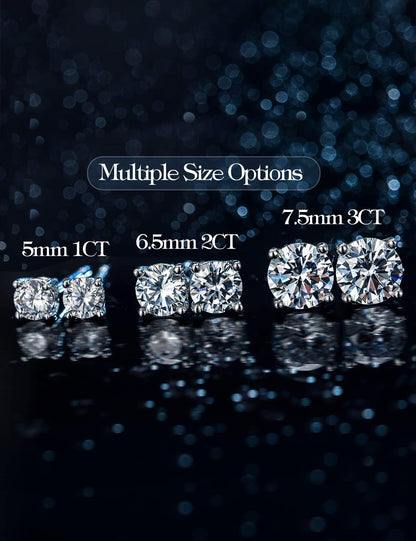 IMOLOVE Moissanite Stud Earrings for Women in Sterling Silver Hypoallergenic 1-3CT D Color Round Cut Moissante Earrings