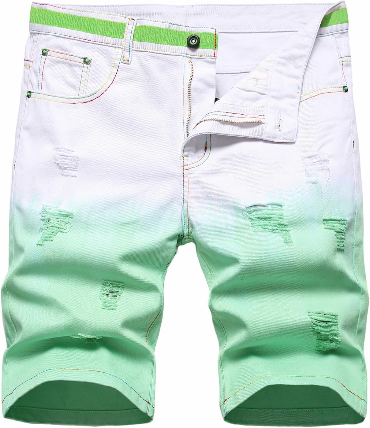 Baylvn Men's Casual Ripped Printed Denim Shorts Slim Fit Summer Beach Jeans Shorts